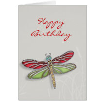 Green & Red Jewelled Dragonfly Greeting Cards