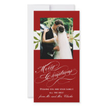 Green Red Newly Weds 1st Christmas Photo Card
