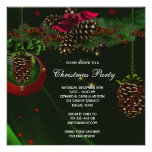 Green Red Pine Cones Elegant Christmas Party Custom Invites
