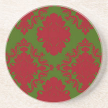 green red romantic christmas damask drink coaster