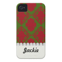 green red romantic christmas damask iPhone 4 cases