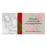 green red romantic christmas damask picture card