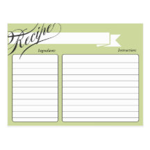 Green Retro Recipe Card Post Cards