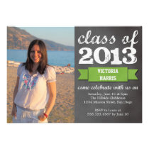 Green ribbon banner chalkboard photo graduation invitations