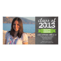 Green ribbon banner chalkboard photo graduation photo cards