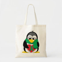 Green Ribbon Penguin Scarf Canvas Bags
