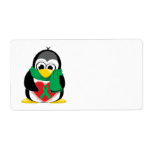 Green Ribbon Penguin Scarf Custom Shipping Labels