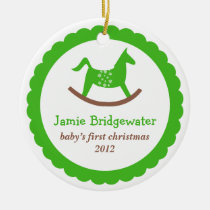 Green rocking toy horse baby's first christmas ornaments