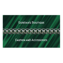 Green satin silver chain effect business card