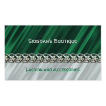 Green satin silver chain effect business card