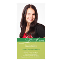 Green script class of graduation announcement personalized photo card