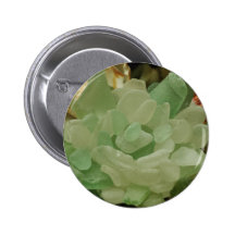 Green Sea Glass Flower Pinback Button