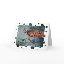 Green Sea Turtle bubbles Birthday Card