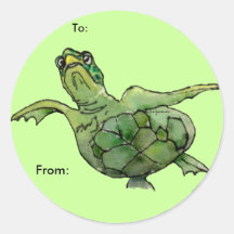 Green Sea Turtle Cartoon  Personalized Labels Sticker