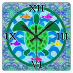 Green Sea Turtle Square Wall Clock