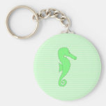 Green Seahorse on Light Green Stripes. Key Chains