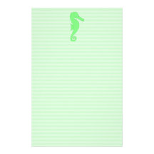 Green Seahorse on Light Green Stripes. Custom Stationery