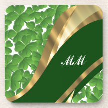 Green shamrock pattern drink coaster