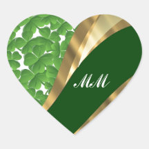 Green shamrock pattern heart stickers