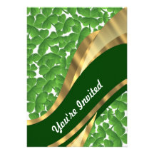 Green shamrock pattern invitations
