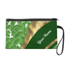 Green shamrock pattern wristlet purse