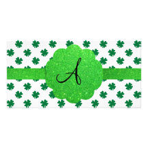 Green shamrocks monogram custom photo card