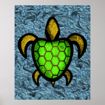 Green Shell Turtle Poster