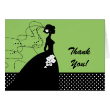 Green Silhouette Bride Thank You Note Card