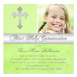 Green Silver First Holy Communion Photo Invitation