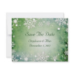 Green Snowflakes Save The Date Card