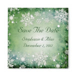 Green Snowflakes Save The Date Magnet