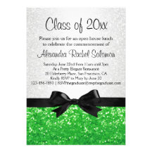 Green Sparkle-look Bow Graduation Invitation