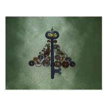Green Steampunk Christmas Tree Postcard