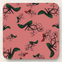 Green Stiletto Pump on Pink Coaster