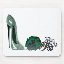 Green Stiletto Shoe and Rose Art Mousemat
