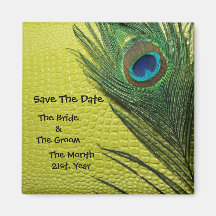 Green Still Life Peacock Wedding Magnets