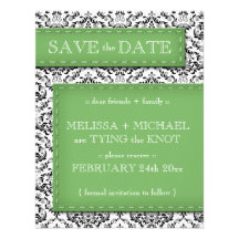 Green Stitched Damask Save the Date Announcements
