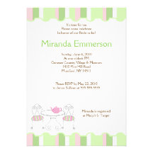 Green Stripe Tea Party Teapot Bridal Shower Personalized Invitation