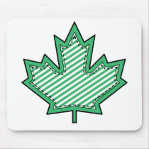 Green Striped  Applique Stitched Maple Leaf Mousepad