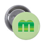 Green Striped Monogram - Letter M Pinback Button