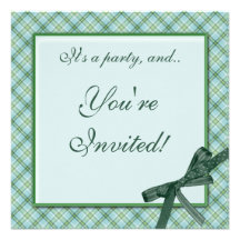 Green Stripes and Ribbon Party Invitation