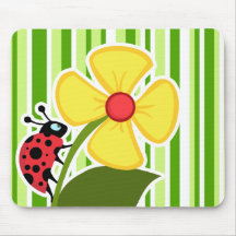 Green Stripes; Striped; Ladybug Mouse Pads