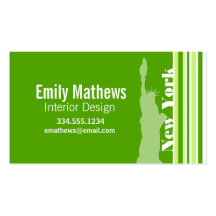 Green Stripes; Striped; New York Business Card Template
