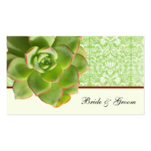 Green Succulent Vintage Damask Ivory Place Cards Business Cards
