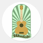 Green Sunburst Ukulele Round Stickers