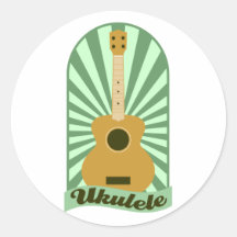 Green Sunburst Ukulele Round Stickers