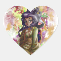Green Tea Geisha Heart Sticker