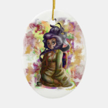 Green Tea Geisha Oval Ornament