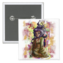 Green Tea Geisha Square Button