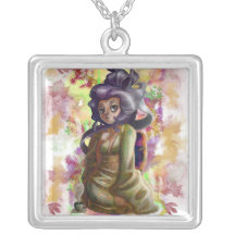 Green Tea Geisha Square Necklace